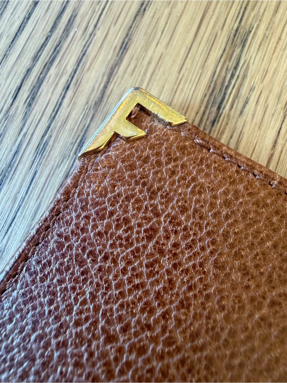 Salvatore Ferragamo Chestnut Brown Leather Long Wallet with Gold Corner